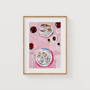 Decoración de pared rosa para cocina / Ostras y vino con un toque artístico / Descarga digital imprimible