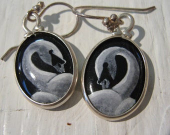 Grisaille Enamelled Swan Earrings