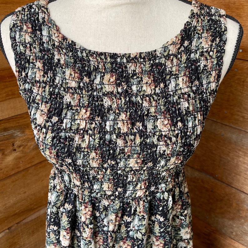 Vintage Nineties 1990s All That Jazz Black Floral Sleeveless Dress