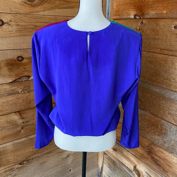 Vintage Eighties 1980s Long Sleeved Teal Purple F… - image 5