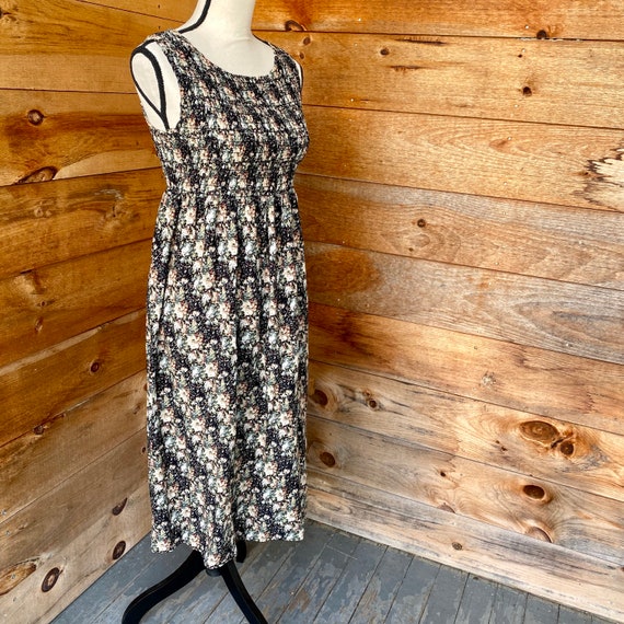 Vintage Nineties 1990s All That Jazz Black Floral Sleeveless Dress