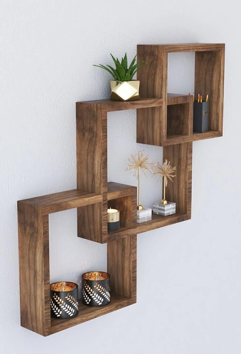 Triple Square Wall Shelf With Interlocking Frame Etsy Triple square wall shelf with interlocking frame etsy