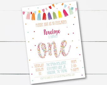 Instant Download! Pink Editable First Birthday Confetti Party Invitation
