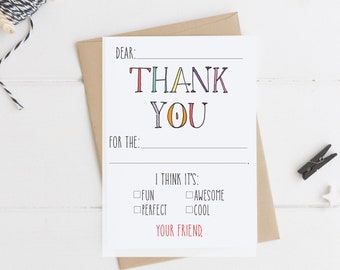 Printable Thank You Cards - Fill in the Blank - Girly Colorway