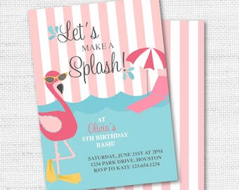 Flamingo Pool Party Invitation - Instant Download Editable