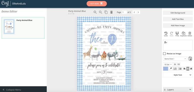 Gingham Watercolor Party Animal Birthday Invitation Editable Instant Download image 3