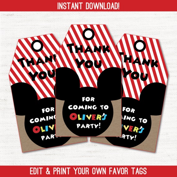 Mickey Mouse Clubhouse Inspired Party - Instant Download Editable Decor Party Favor Tags Goody Bag Tags Il_570xn