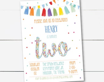 Instant Download! Blue Editable Second Birthday Confetti Party Invitation