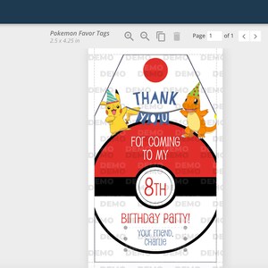 Instant Download Editable Pokemon Birthday Party Favor Tags Goody Bag ...