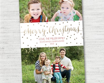 INSTANT DOWNLOAD Golden Merry Foil Christmas Photo card - PHOTOSHOP template for photographers