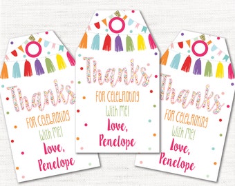 Instant Download! Pink Editable First Birthday Confetti Party Favor Tags