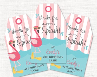 Flamingo Pool Party - Instant Download Editable Decor Party Favor Tags Goody Bag Tags