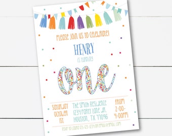 Instant Download! Blue Editable First Birthday Confetti Party Invitation