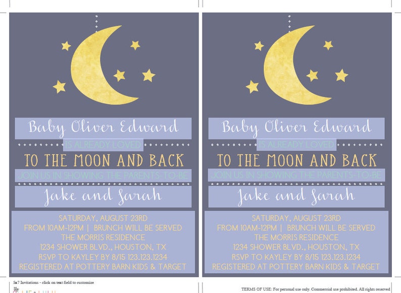 Instant Download Editable Personalized Baby Shower Invitations To the Moon and Back image 2