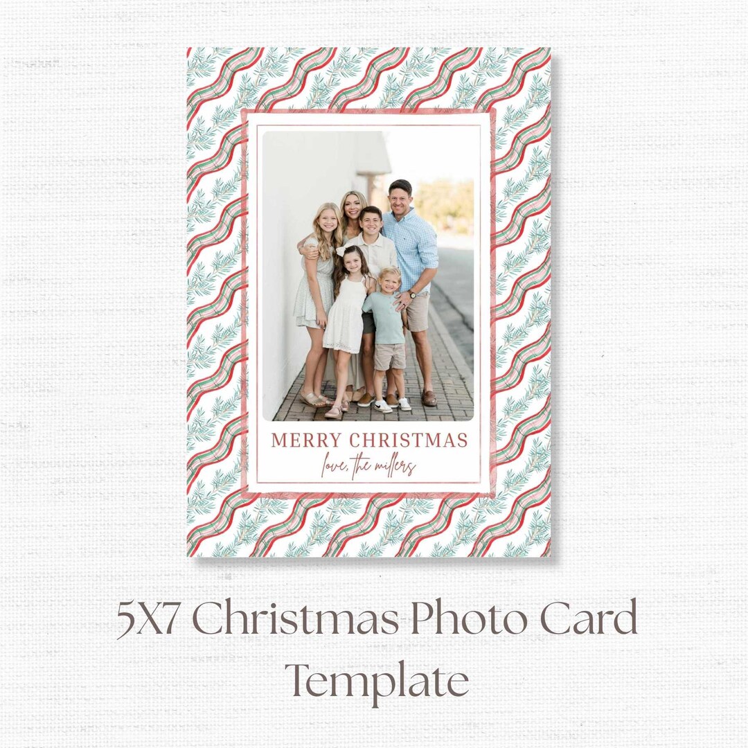 Editable Instant Download - Custom Photo Christmas Card - Wavy Ribbons ...