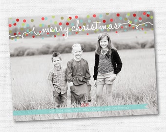 INSTANT DOWNLOAD Christmas Confetti Photo card - PHOTOSHOP template for photographers