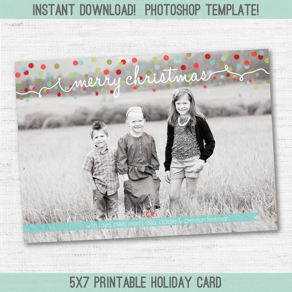 INSTANT DOWNLOAD Christmas Confetti Photo card - PHOTOSHOP template for photographers Il_570xn