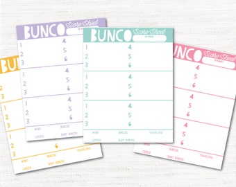 Instant Download Colorful Bunco Score Cards