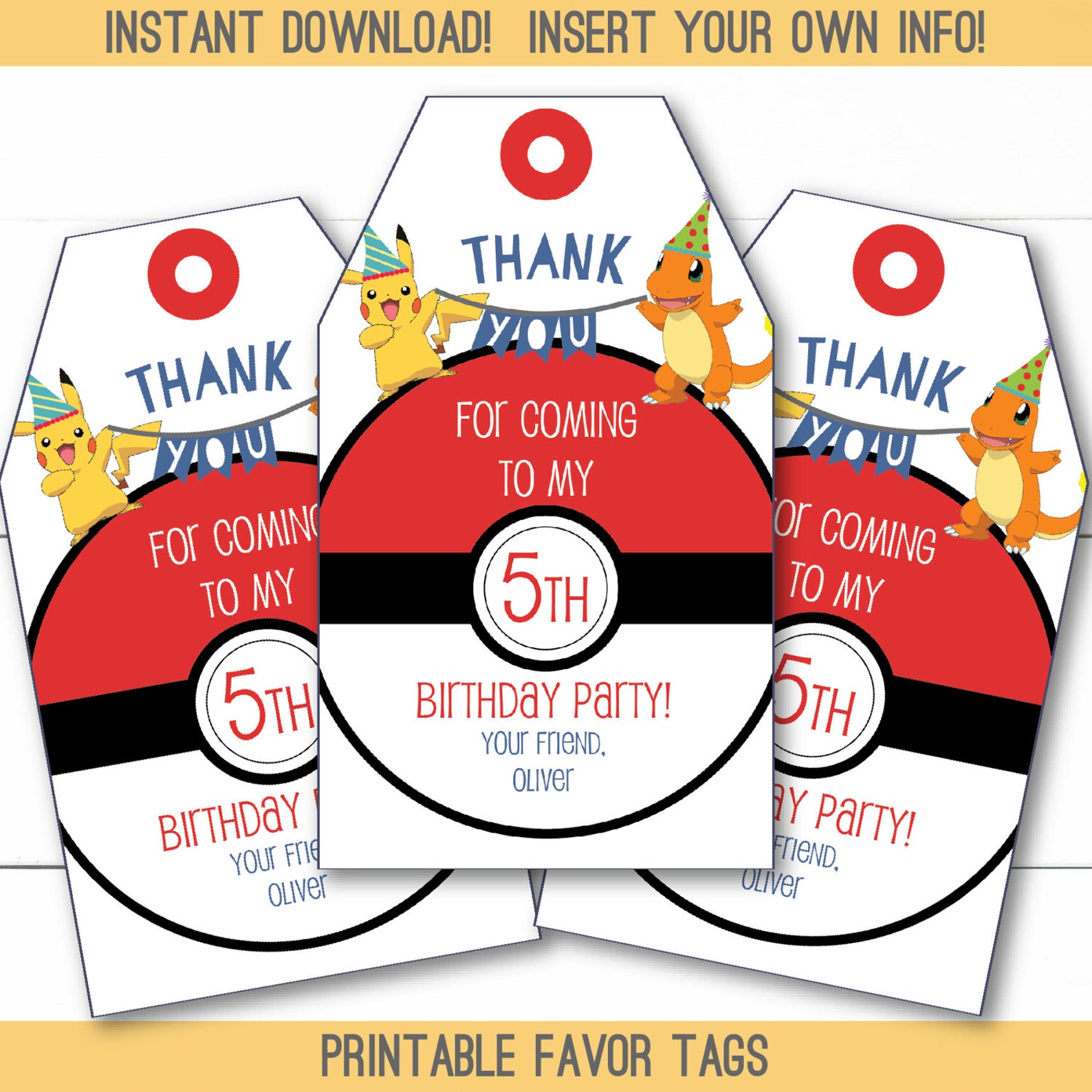 Instant Download Editable Pokemon Birthday Party Favor Tags Etsy
