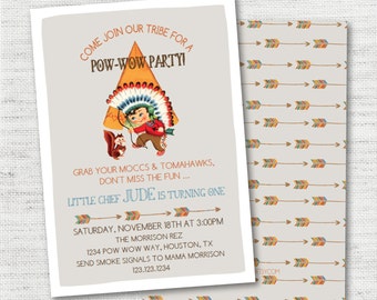 INSTANT DOWNLOAD Editable Personalized Vintage Indian Pow-Wow Party Invitation