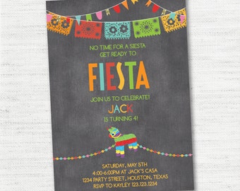 INSTANT DOWNLOAD Chalkboard Picado Bunting Banner Pinata Fiesta Cinco De Mayo Birthday Invitation