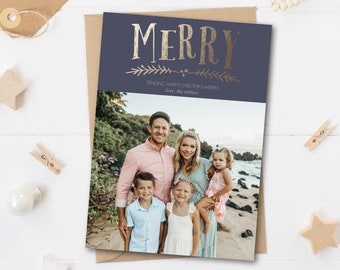 Instant Download - Editable - Merry Gold Christmas Photo Card Design