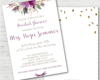 Instant Download - Editable - Personalized - Bridal Shower - Baby Shower - Birthday Party -Amethyst Plum Purple Gold Floral Invitation