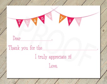 Printable Thank You Cards - PINK - Fill in the Blank