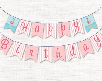 Flamingo Pool Party - Instant Download Happy Birthday Banner