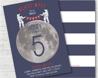 Man on the Moon Space Birthday Party Invitation