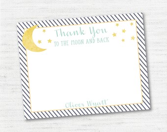 Instant Download - Editable - Personalized - Baby Shower Thank You Cards - To the Moon and Back