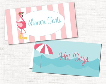 Flamingo Pool Party - Instant Download Editable Decor Food Tents Food Labels