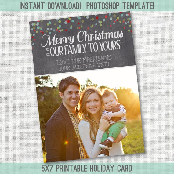 INSTANT DOWNLOAD Chalkboard Confetti Christmas Photo card - PHOTOSHOP template for photographers Il_570xn