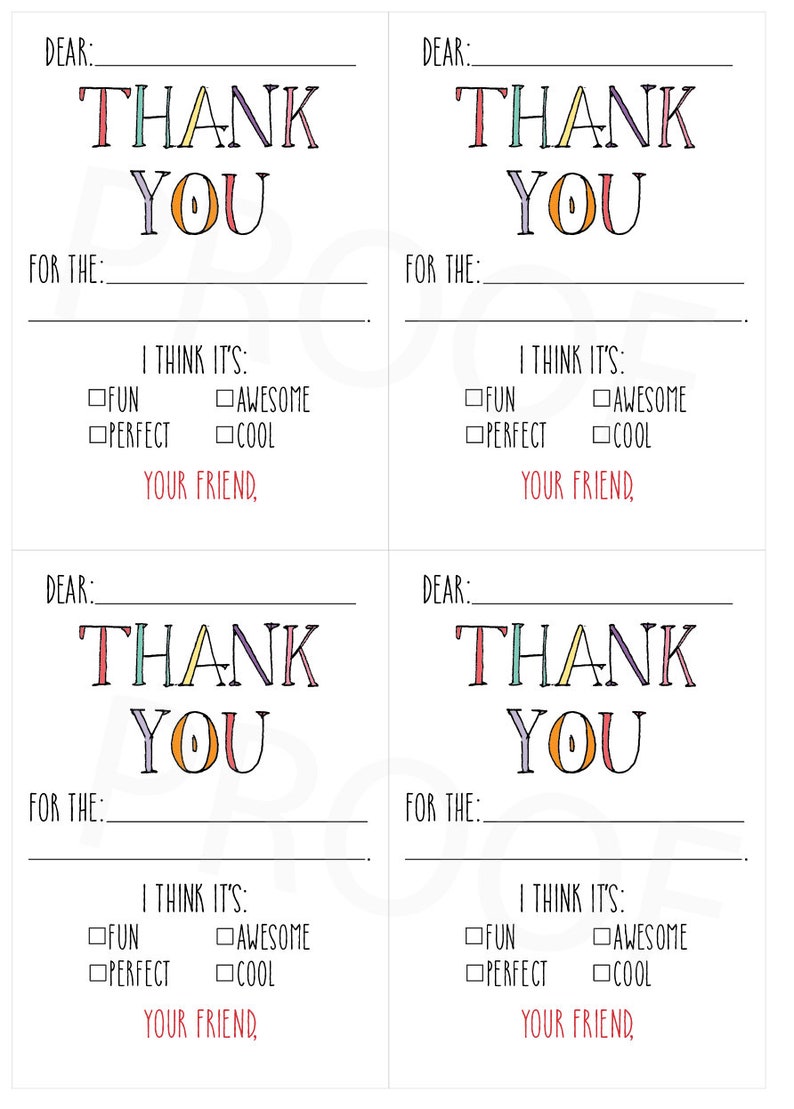 Printable Thank You Cards Fill In The Blank Girly Colorway Etsy