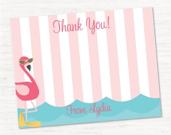 INSTANT DOWNLOAND Editable and Printable Thank You Cards - Flamingo Pool Party