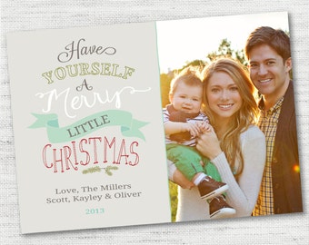 INSTANT DOWNLOAD Merry Little Christmas Christmas Holiday Photo Card - PHOTOSHOP template for photographers