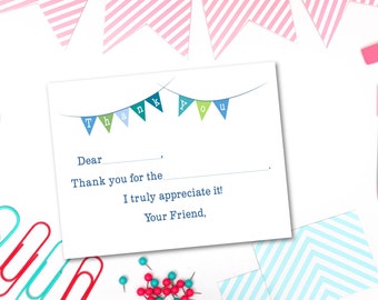 Printable Thank You Cards - Fill in the Blank - All Boy Colors