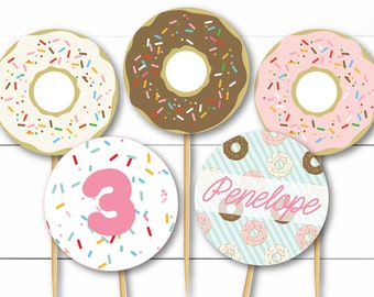 Instant Download - Editable Custom Colorful Sprinkle Donut Breakfast Party Or Baby Shower Cupcake Topper