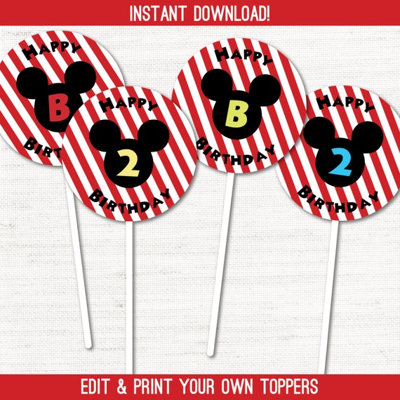Mickey Mouse Clubhouse Inspired Party - Instant Download Editable Decor Party Cupcake Toppers Il_570xn