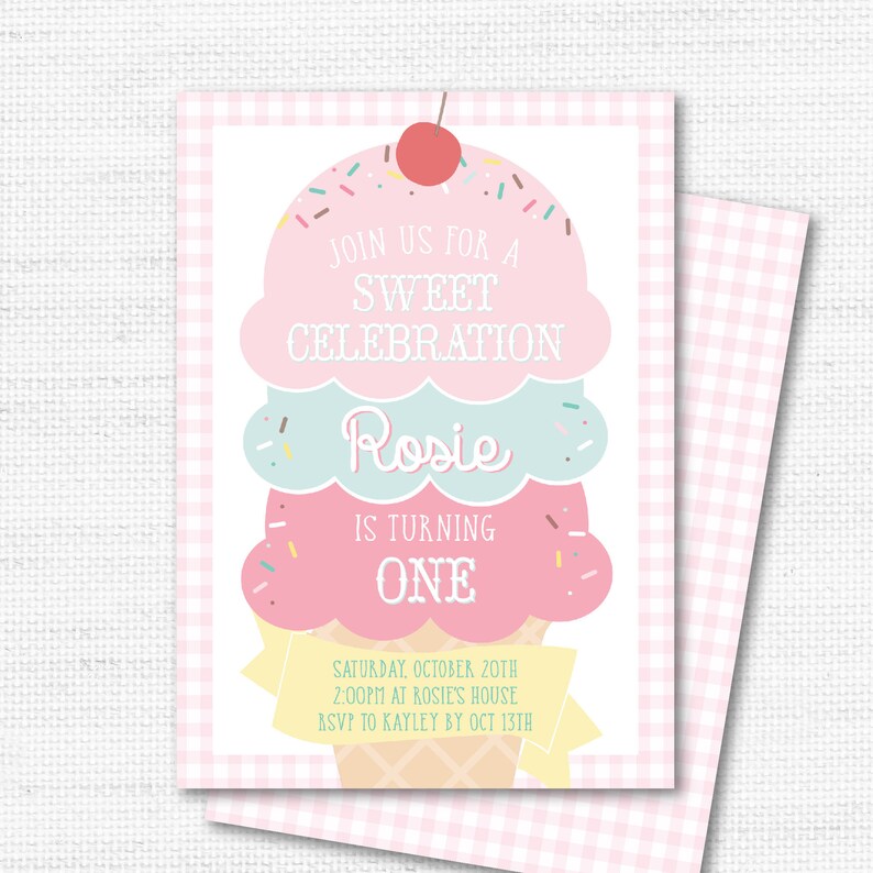 Birthday Party or Baby Shower Invitation Ice Cream Cone Instant Download Editable image 1