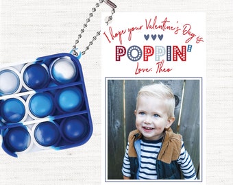 Pop It Photo Personalized Popit Printable Valentines Blue - Instant Download - Edit on your own!