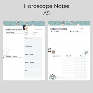 Notes d'horoscope A5, programme hebdomadaire non daté, suivi d'objectifs de vie, astrologie PDF