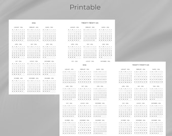 May include: A printable 2026 year calendar with a Monday and Sunday start. The calendar is displayed in a minimalist black and white design, with the text "2026 Year Calendar - Monday & Sunday Start Printable". The calendar is available in A5, A5 for print on A4 and US LETTER.
