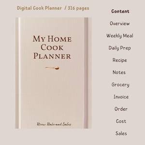 Digital Cook Planner | Meal & Recipe Organizer | Kitchen Notebook PDF for GoodNotes  -iPad | Weekly Menu - Sales Tracker