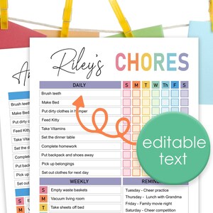 Chore Chart - Weekly Chore Chart - Kids Chore Chart - Responsibility Chart - Chore Chart Printable - Chore Chart Download - Kids Chore chart