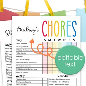 Chore Chart - Weekly Chore Chart - Kids Chore Chart - Responsibility Chart - Chore Chart Printable - Chore Chart Download - Kids Chore chart