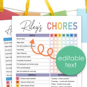 Chore Chart - Weekly Chore Chart - Kids Chore Chart - Responsibility Chart - Chore Chart Printable - Chore Chart Download - Kids Chore chart