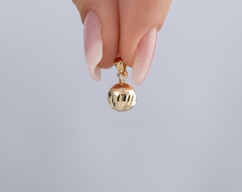 14K Gold Patterned Puff Ball Charm
