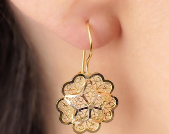 14K Gold Rose Motif Filigree Earrings – Mother’s Earrings