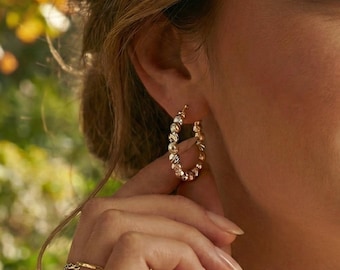 14K Gold 3 Color Dorica Hoop Earrings